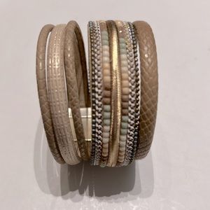 Tan and Gold Leather Wrap Bracelet Francesca’s